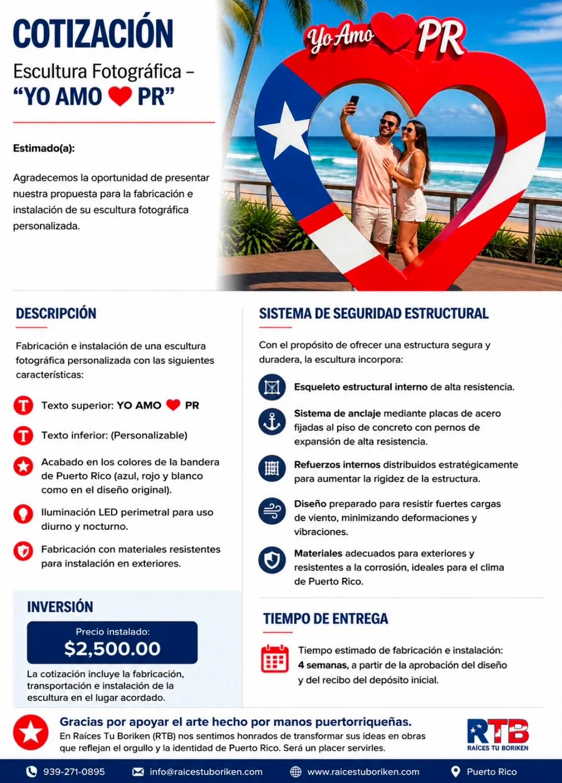 Flyer de la Escultura Fotográfica Yo Amo Puerto Rico