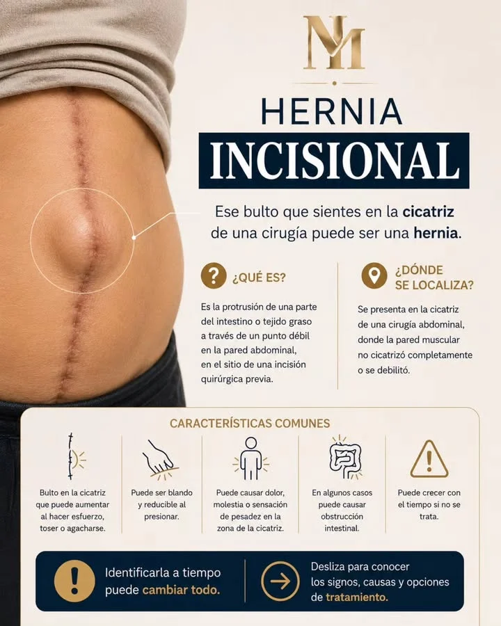 Infografía sobre la hernia incisional: qué es, dónde se localiza y características