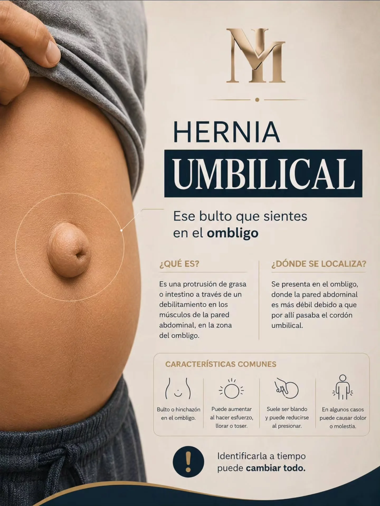 Infografía sobre la hernia umbilical: qué es, dónde se localiza y características