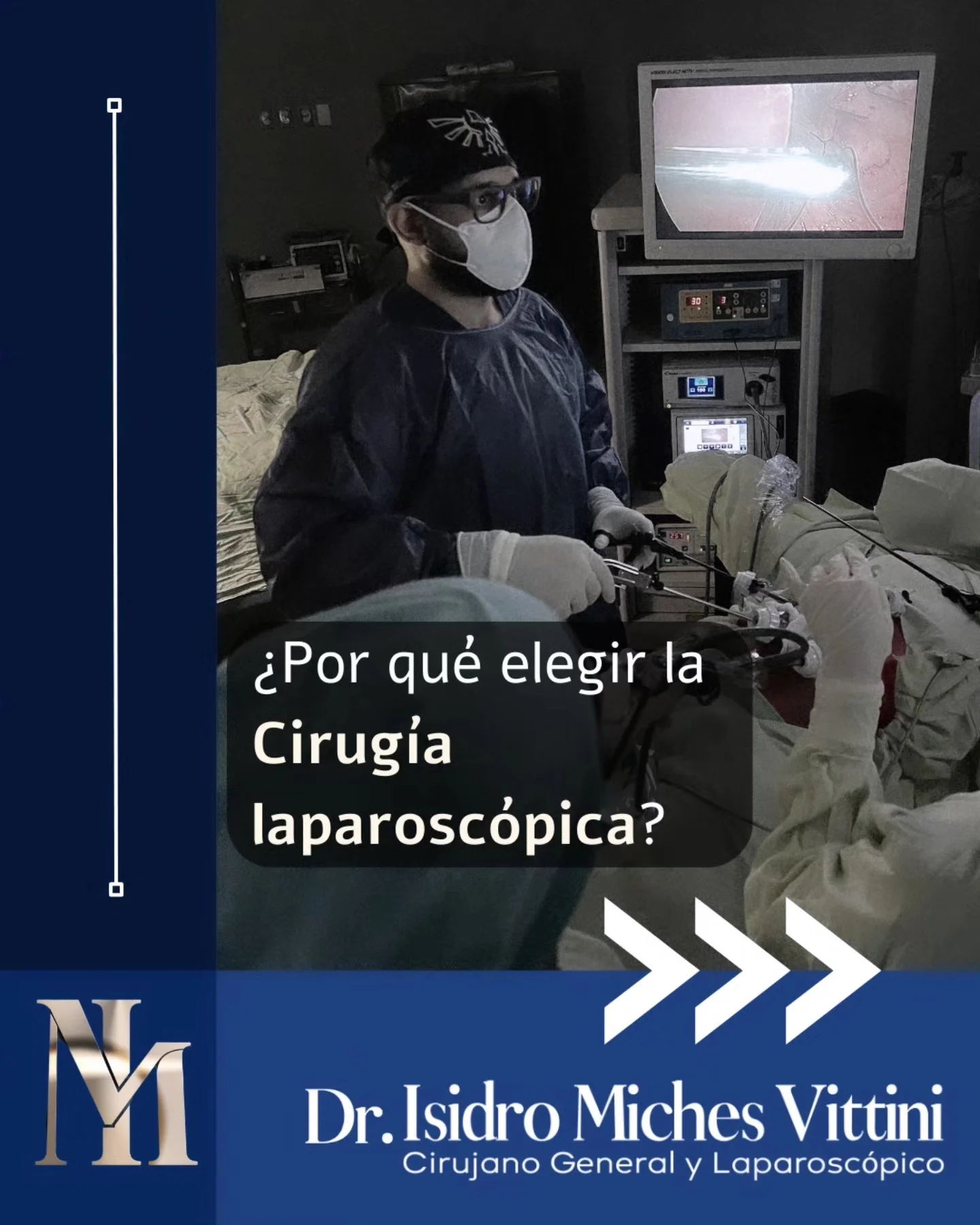 El Dr. Miches operando por vía laparoscópica con monitor quirúrgico