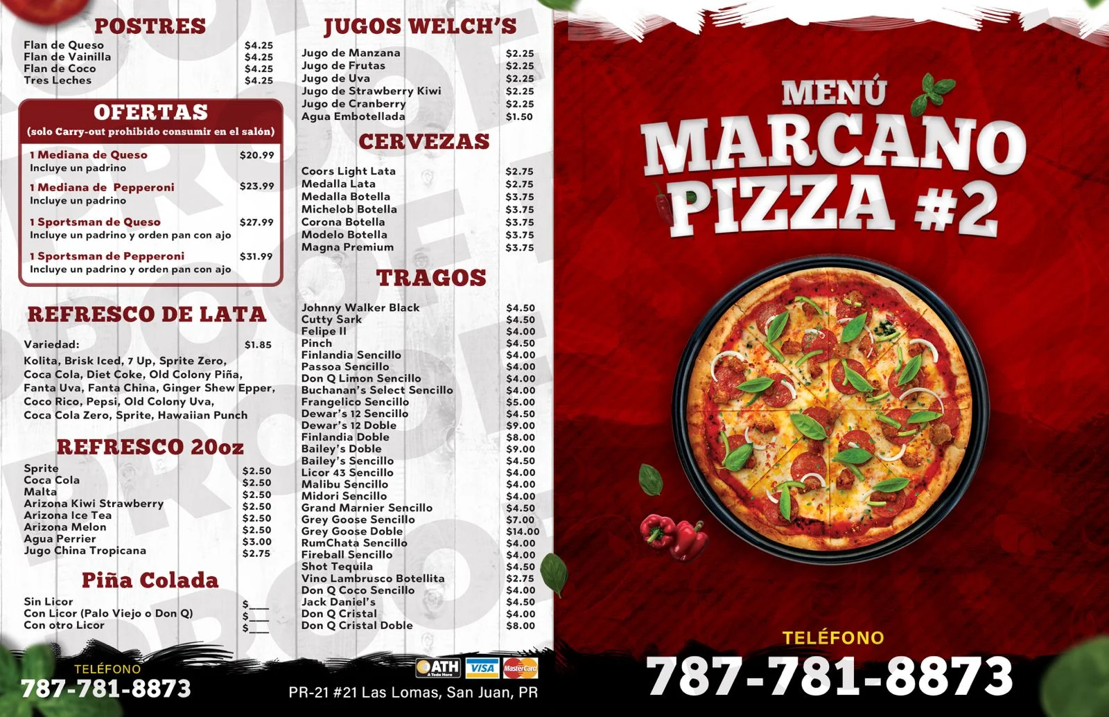 Menú Marcano Pizza - Página 1